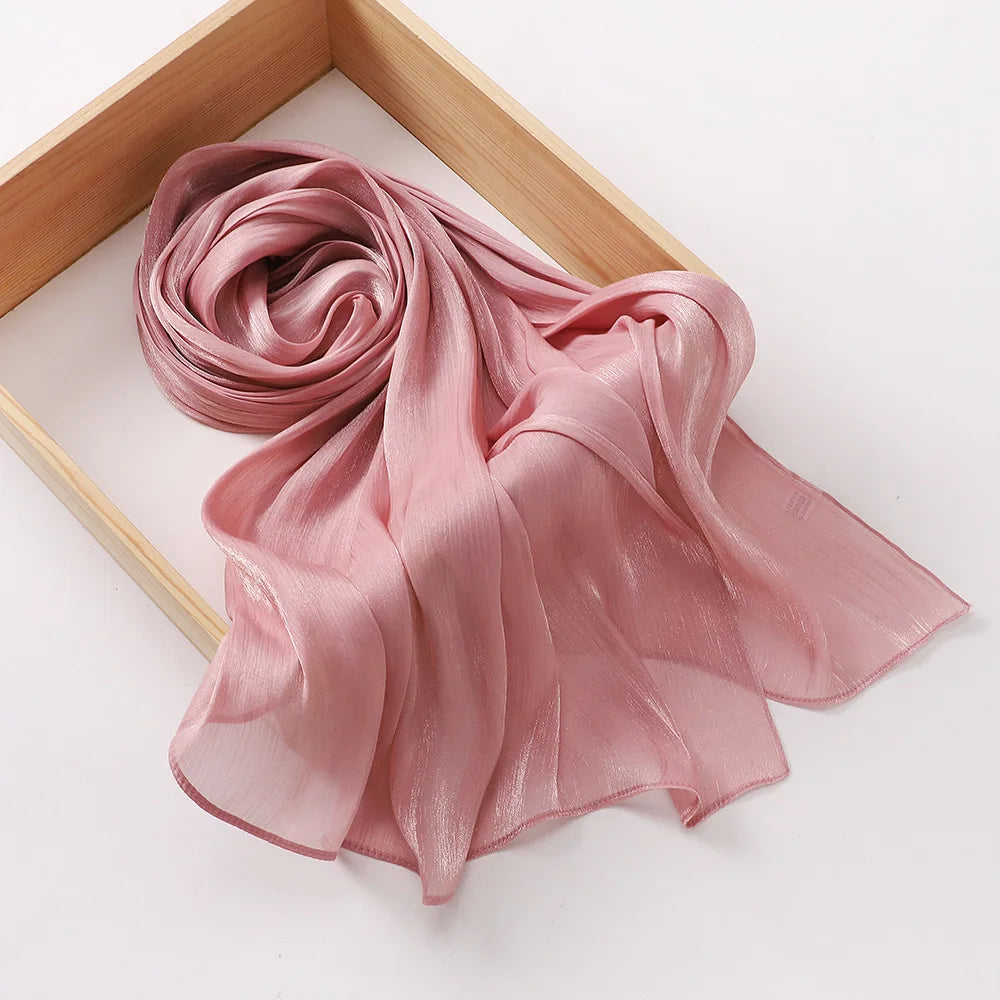 Shimmershawl Silk Hijab Scarf Breathable Cool Island Satin Medine Silk Veil Muslim Hijab Shiny Silk Shawl Women's Scarves Tippet